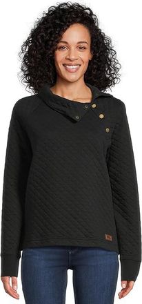 L.L.Bean Quilted Sweatshirt Pullover Snap Neck Womens Sweatshirt Midnight Black : SM, Cotton/Polyester