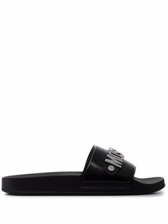 Moschino logo-lettering pool slides - Black