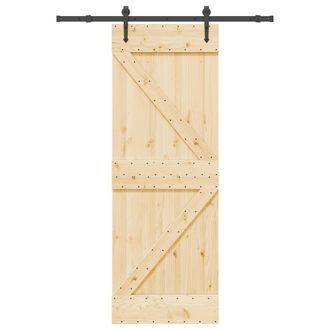 Berkfield Home Sliding Door with Hardware Set 70x210 cm Solid Wood Pine in Brown