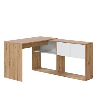 HOMN Mesa de escritorio modular 2 puertas 2 huecos, madera/blanco, 108 cm