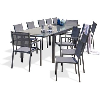 DCB Garden Tolede - Conjunto De Comedor 12 Plazas De Aluminio Tablero De Vidrio - Dcb Garden