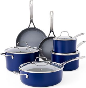 Sur la table Angelie 10 Piece Nonstick Ceramic Enameled Aluminum Cookware Set in Matte Marine