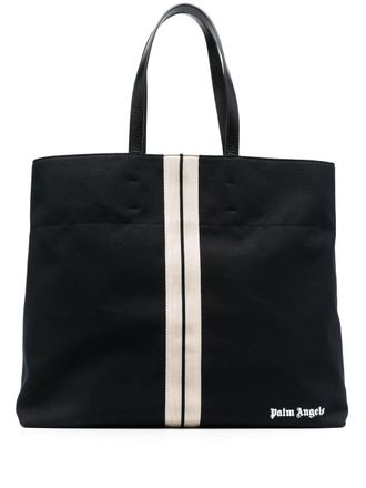 Palm Angels logo-print tote bag - men - Cotton/Calf Leather/Cotton - OS - Black