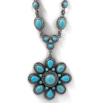 Jessica Simpson Womens Large Turquoise Stone Flower Necklace in Silver or Gold Tone in Gold, Silver, Turquoise at Nordstrom