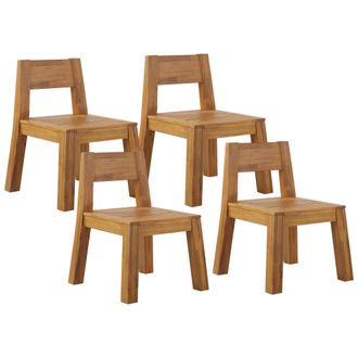 Beliani Conjunto De 4 Sillas De Jard&iacute;n De Madera De Acacia Clara Laminada Interior Exterior R&uacute;stico Livorno