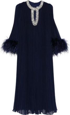 Self Portrait Chiffon Feather Midi Jurk - Dames - Maxi kleedjes - Blauw - XS - Chiffon - Kleedjes