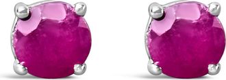 House of Brilliance 925 Sterling Silver 3.5 MM Created Birthstone Solitaire Stud Earrings in Pink Ruby at Nordstrom