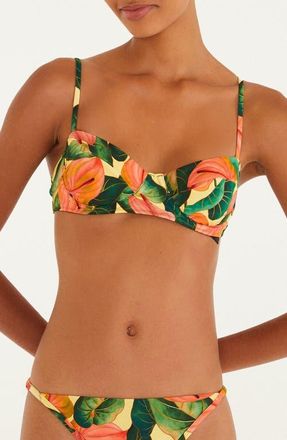 Farm Rio Anthurium Floral Bikini Top in Golden Yellow at Nordstrom, Size X-Small