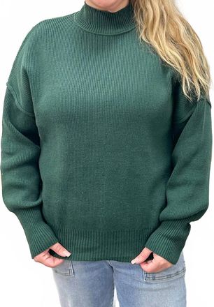 Blu Pepper Mock Neck Ribbed Knit Sweater In Hunter Green