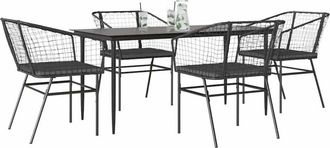vidaXL Juego De Comedor Jard&iacute;n 5 Piezas Cojines Rat&aacute;n Sint&eacute;tico Negro Vidaxl