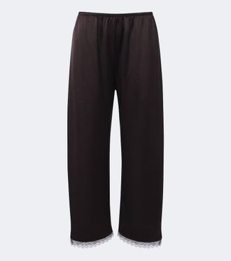 Leset Barb lace-trimmed satin wide-leg pants