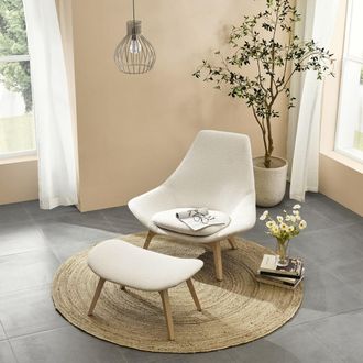 Castlery White Boucle High Armchair with Ottoman, Sculptural Silhouette | Gable by Castlery