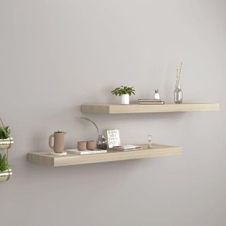 vidaXL Wall Shelf Set of 2 Oak Honeycomb MDF, metal 31.5 x 9.3 x 1.5 in