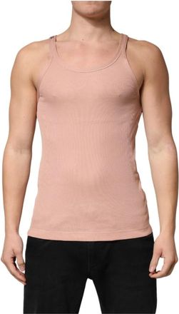 Dolce & Gabbana Sleeveless Tops, male, Pink, Size: XL Sleeveless Round Neck Tank Top