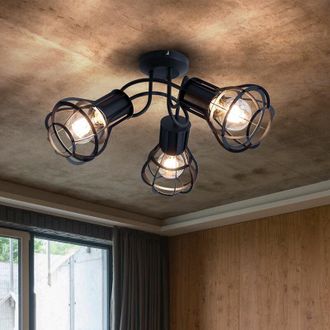 Globo Lighting Plafoniera Plafoniera Grid soggiorno nero 3 fiamme Rondell, metallo, 3x prese E27, DxH 47x25 cm