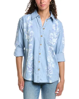 Free People Airbrushed Blossom Denim Shirt