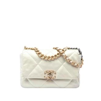 Chanel Pre-owned Medium 19 Flap Bag - Dames - Pre-owned - Wit - Maat: ONE Size Leer