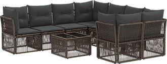 vidaXL Conjunto De Sof&aacute;s De Jard&iacute;n 9 Uds. Gris Rat&aacute;n Sint&eacute;tico Vidaxl