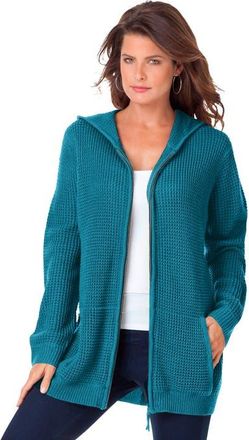 Roaman's Plus Size Waffle Knit Zip-Front Relaxed Hoodie in Deep Teal at Nordstrom, Size Medium