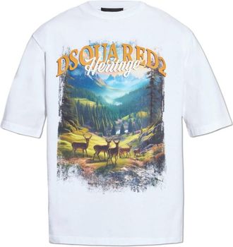 Dsquared2 T-shirt met print - Heren - T-shirts - Wit - S - Katoen - Tops