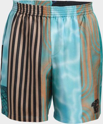 Versace Men & apos;s Floating Abstract Silk Twill Pull-On Shorts