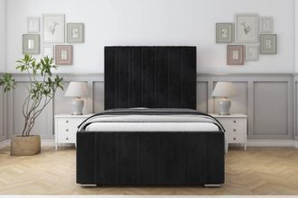 Sloomy Radcliffe Naples Bed Frame With 50 Upholstered Headboard in Black | Size: Small Single