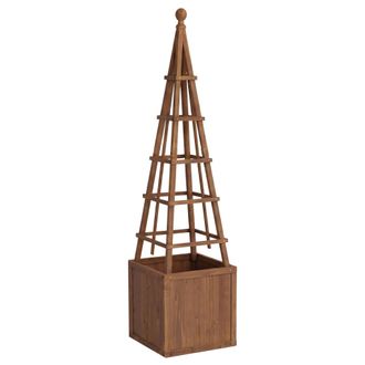 Hhg Graticcio Fioriera Hhg-081, Vaso Da Fiori, Supporto Grata Per Rampicanti In Legno Mvg 168x40x40 Cm, Marrone Scuro