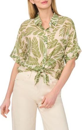Halogen Tie Front Sleeve Top in Green Multi at Nordstrom Rack, Size X-Large