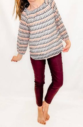 Multiples Knit Elastic Neck Peasant Top In Cream Multi