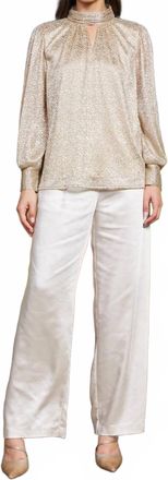 Skies Are Blue Clothing Keyhole Lurex Blouse In Gold