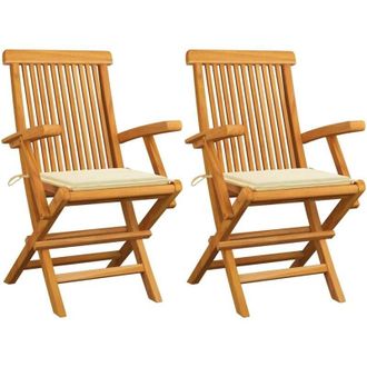 vidaXL Sillas De Jard&iacute;n 2 Uds Madera Teca Con Cojines Color Crema Vidaxl