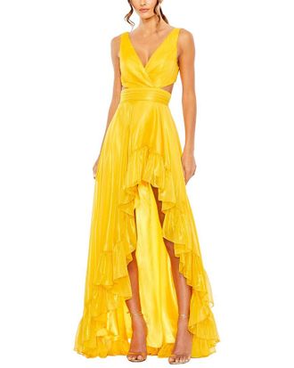 Mac Duggal Cut Out High Low Ruffle Gown