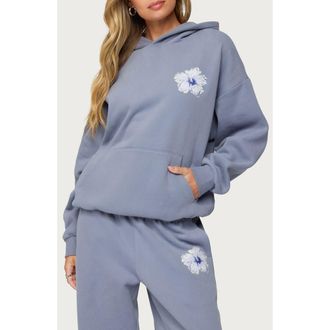 Edikted Tropical Bloom Hoodie in Blue at Nordstrom, Size X-Large