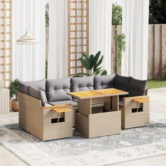 vidaXL Vidaxl - Set Sof&aacute;s De Jard&iacute;n 7 Piezas Y Cojines Rat&aacute;n Sint&eacute;tico Beige