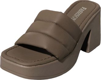 Generic Ladies Fashion Summer Solid Leather Open Toe Square Head Thick High Heel Sandals Comfortable Slip On Slippers for Women Casual Elegant Footwear (Brown