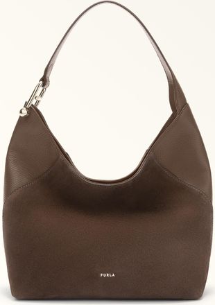 Furla Lara Shoulder Bag M Toni Espresso Suede + Grained Calf Leather Woman