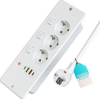 OEM Regleta Empotrable De 3 Tomas Con Interruptores, De Sobremesa, 2 Usb-a, 2 Usb-c, Protecci&oacute;n Contra Sobrecarga, Cable De 1,8 M, Blanca - Otro