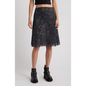 Topshop Floral Semisheer Mesh Jersey Skirt in Grey at Nordstrom, Size 4 Us