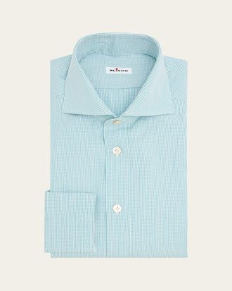 Kiton Mens Mini-Check Cotton Dress Shirt