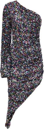 Amen Zwart Fluweel Paillet Een-Schouder Jurk - Dames - Feestkleedjes - Zwart - S - Polyester - Kleedjes