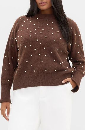 City Chic Pearly Gate Sweater in Chocolate at Nordstrom, Size 14W