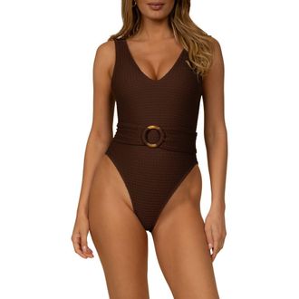 Montce Swim Espresso Kim Jacquard One-Piece Swimsuit in Espresso Crochet at Nordstrom, Size X-Large