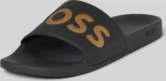 HUGO BOSS Slides mit Label-Print Modell Aryeh in Gold, Größe 41