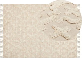 Beliani Alfombra De Algod&oacute;n Beige Claro 140 X 200 Cm Patr&oacute;n Geom&eacute;trico Minimalista Itanagar
