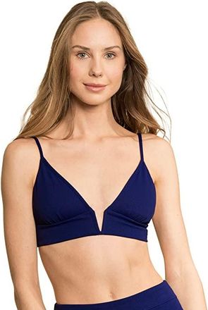 Maaji Indigo Pique Parade Long Line Triangle Top Womens Swimwear Blue : SM, Polyamide/Spandex