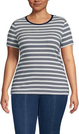 Lands End Cotton Rib T-shirt in Ivory/deep Sea Quad Stripe at Nordstrom, Size 2X
