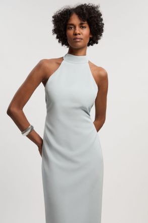Karen Millen Womens Soft Tailored Halter Neck Open Back Maxi Dress - Pale Blue - Size 12 UK