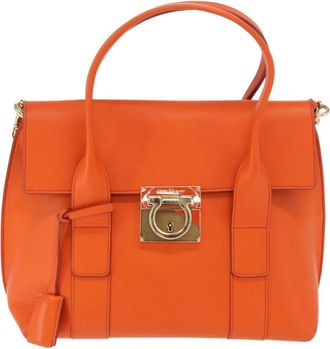 Ferragamo Sookie Satchel Leather Orange Leather Handbag (Pre-Owned)