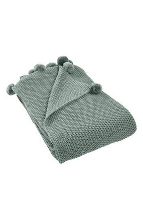 Modern Threads Pompom Trim Knit Throw in Ivy at Nordstrom Rack