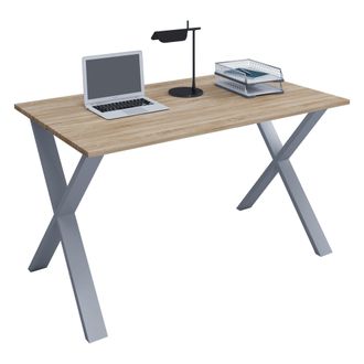 ebuy24 Vcm Wood Desk Al. 76 X An. 140 X P. 80 Cm Mesa De Ordenador Lisa Pies De Metal De Alta Calidad Mesa De Trabajo Muebles De Oficina - Lona X (plata / Ro